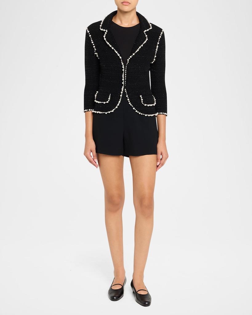 Teri Jon Bead-Trim Metallic Tweed Blazer