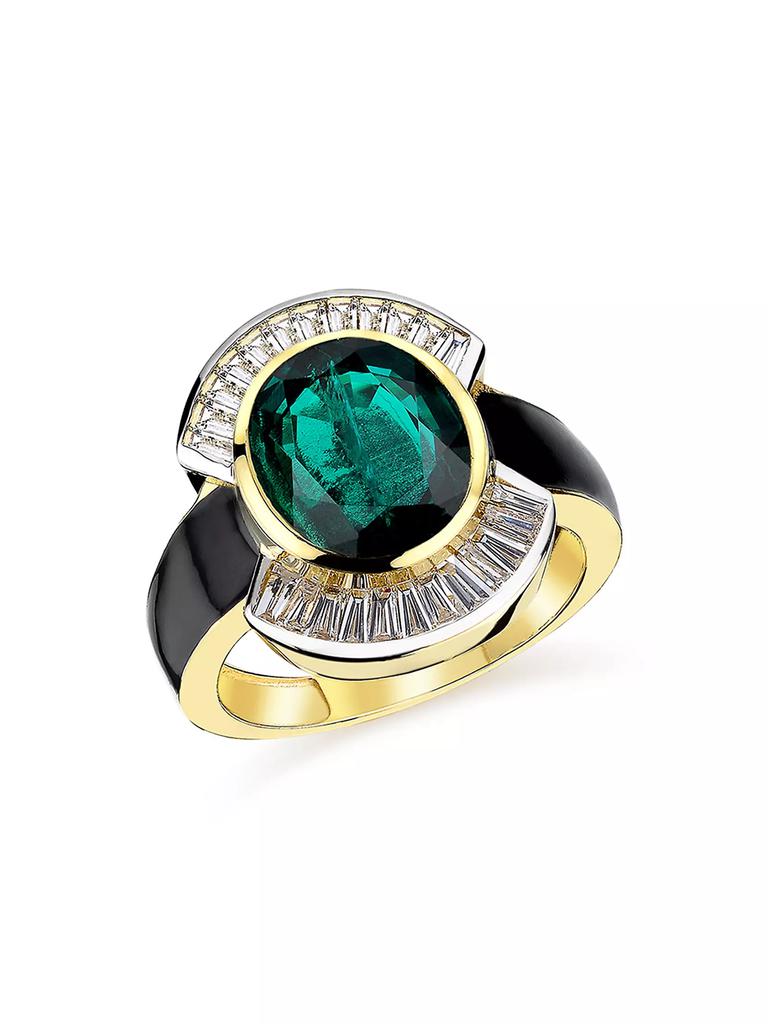 Melis Goral Reflection 14K Gold, Diamond & Green Quartz Ring