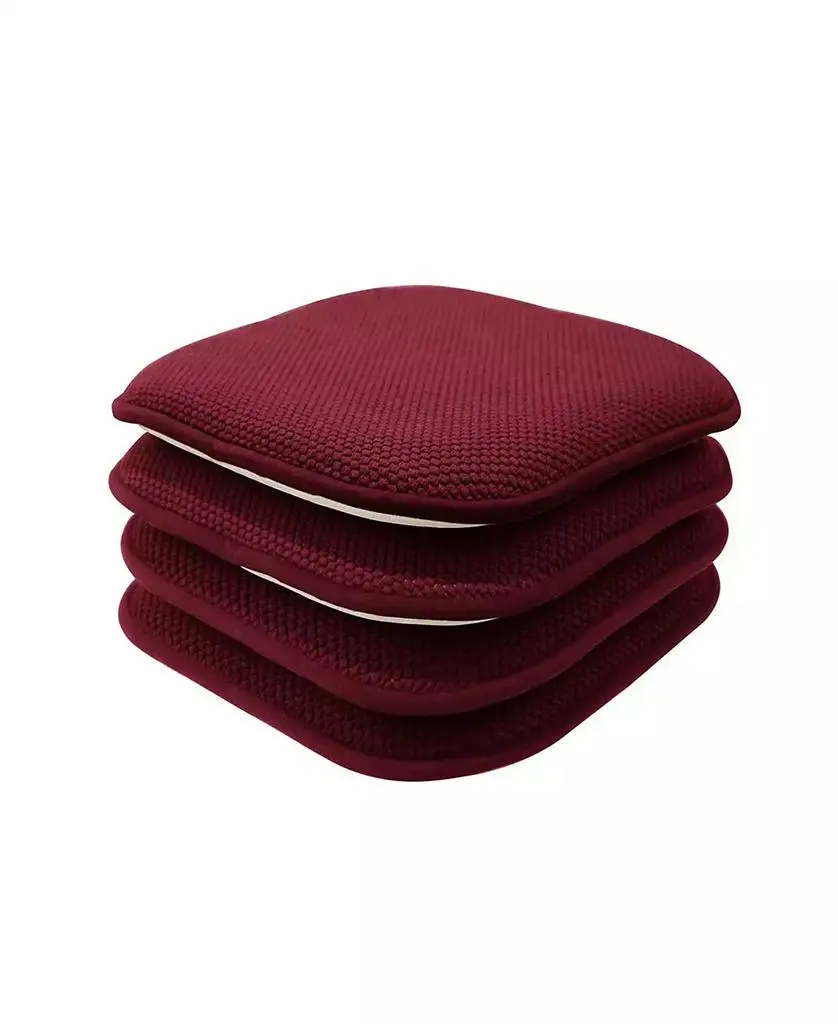 Kate Aurora Nantucket Farms Ultra Soft Chenille Burgundy Red Memory Foam Non Slip Chair Cushion Pads - 4 Piece
