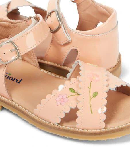 Petit Nord Embroidered scalloped patent leather sandals 5