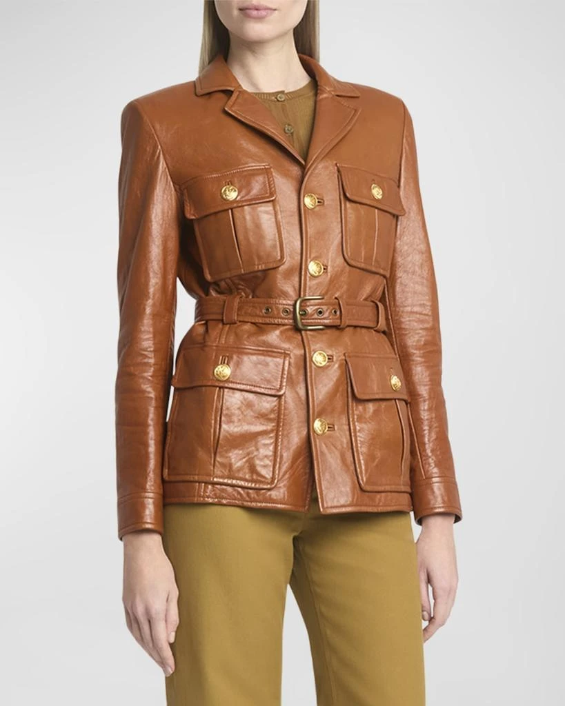 Chloé Glossy Leather Belted Military Jacket 2