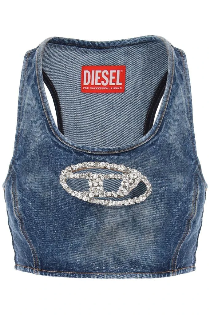 Diesel denim crop top with jewel buckle 1
