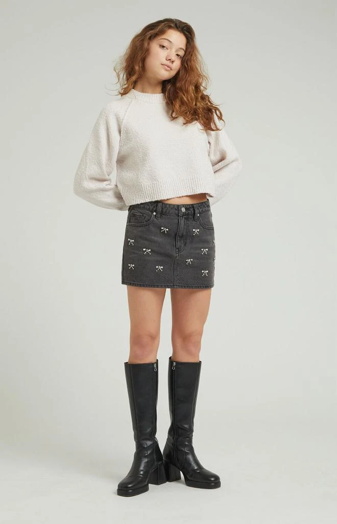 PacSun Bow Rhinestone Mid Rise Denim Mini Skirt 4