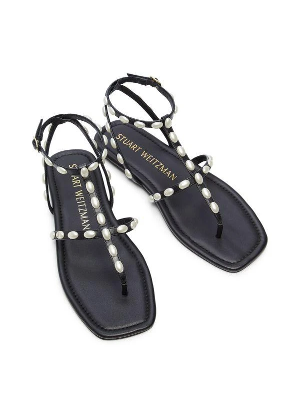 Stuart Weitzman Pearlita Lacquered Leather Flat Sandals 4