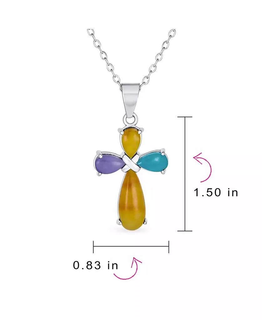 Bling Jewelry Cabochon Gemstones Multi Color Jade Cross Pendant Necklace .925 Sterling Silver 4
