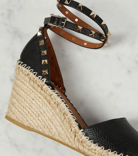 Valentino Rockstud Double leather wedge espadrilles 5