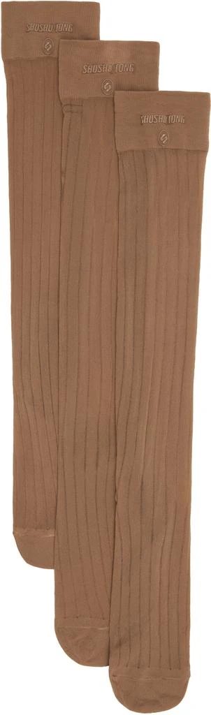 Shushu/Tong Three-Pack Tan Knitted Mid-Calf Socks 1