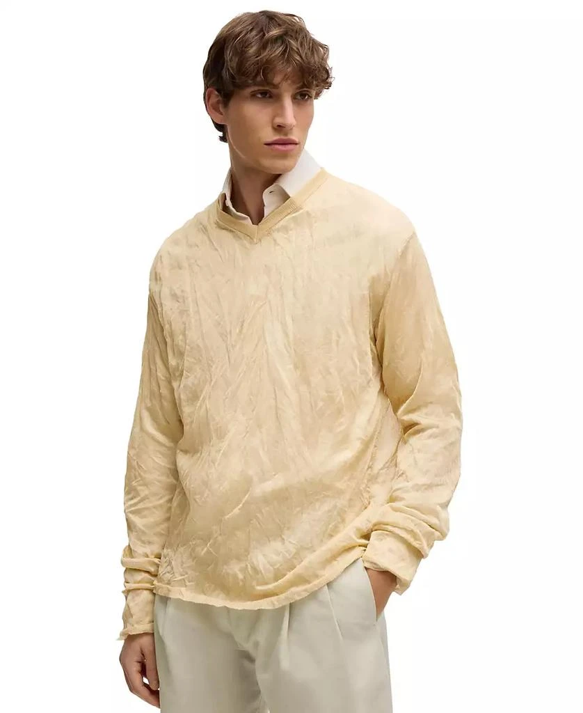 Hugo Boss Men's Crinkled Knit V-Neck Sweater 1
