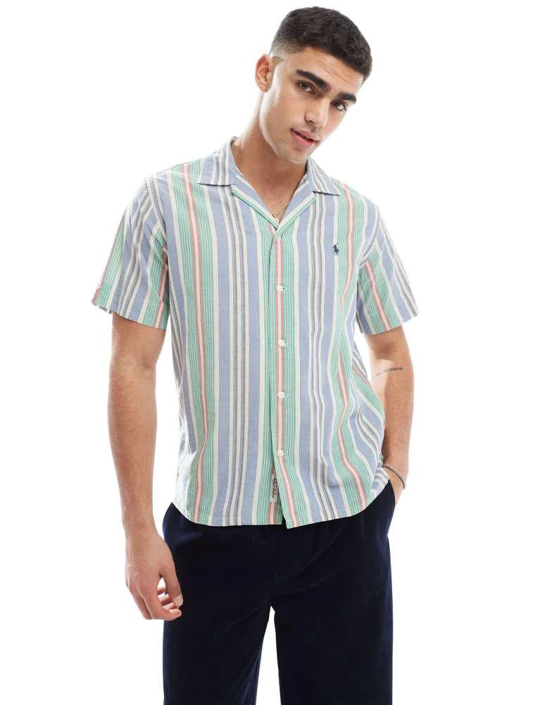 Ralph Lauren Polo Ralph Lauren short sleeve icon logo multi stripe shirt classic oversized fit in blue/green 1