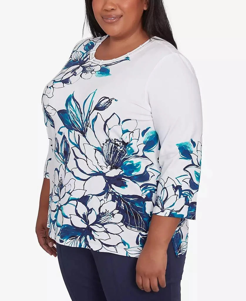 Alfred Dunner Plus Size Nantucket Fineline Floral Three Quarter Sleeve Top 4