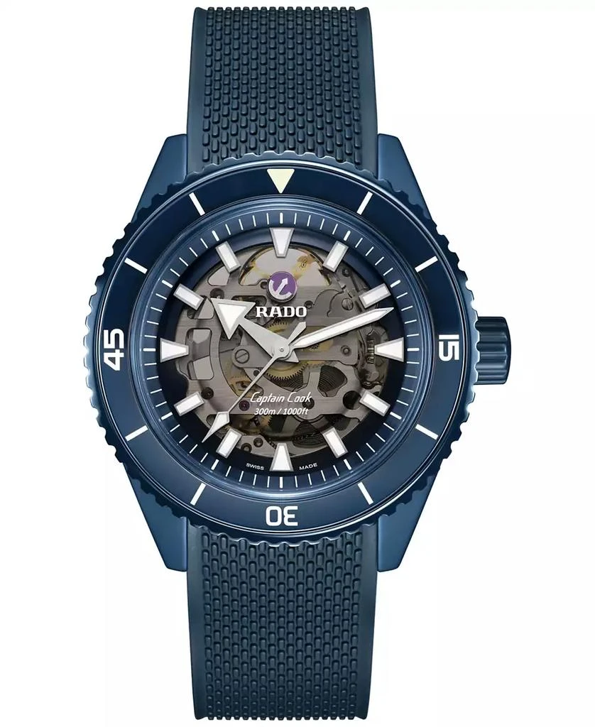 Rado Men's Swiss Automatic Captain Cook Navy Blue Rubber Strap Watch 43mm 1