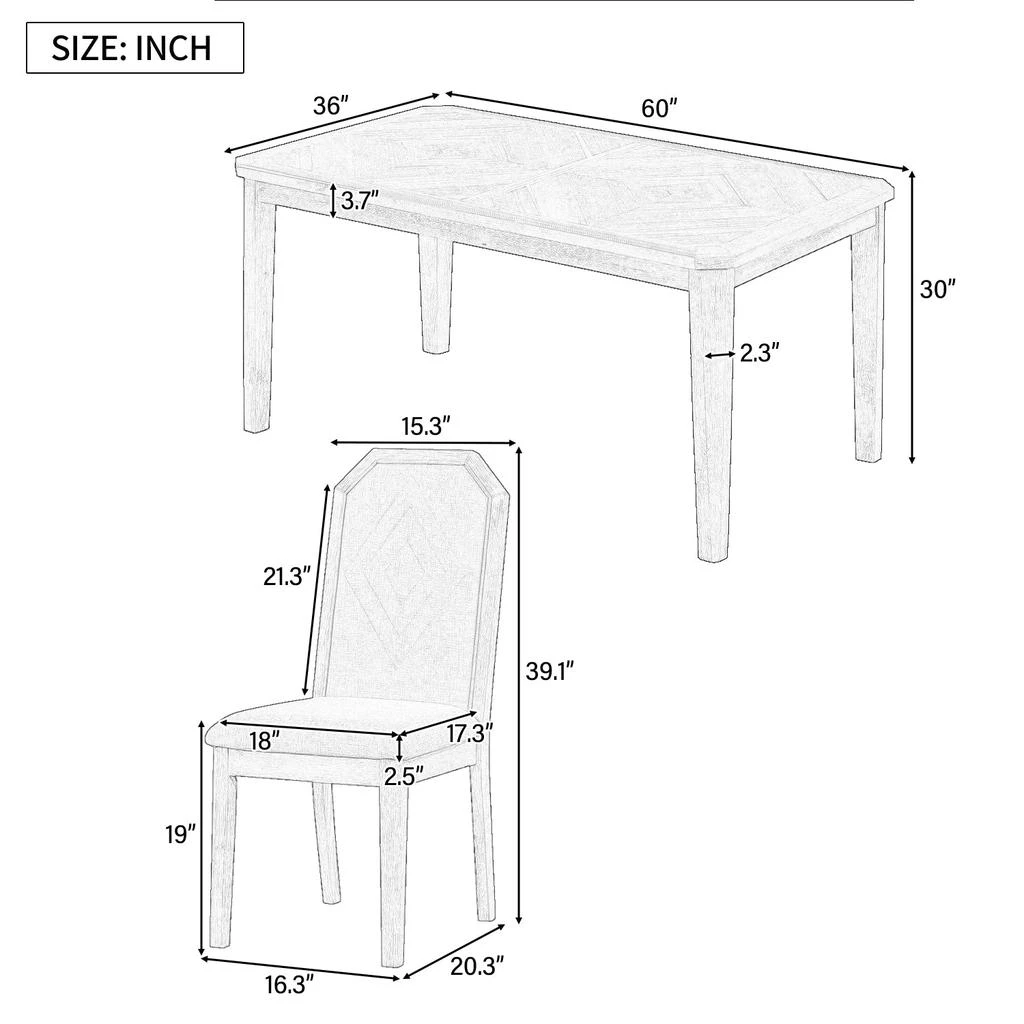 Streamdale Furniture Streamdale 7-Piece Farmhouse Dining Set Classic Rustic Table and 6 high-back design Chairs for Dining Room 4