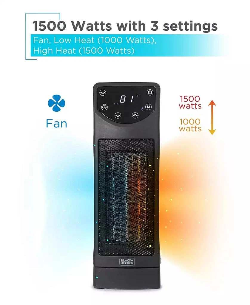 Black
Decker Oscillating Ceramic Desktop Heater with Remote, 1500W Space Heater and Fan Combo 6