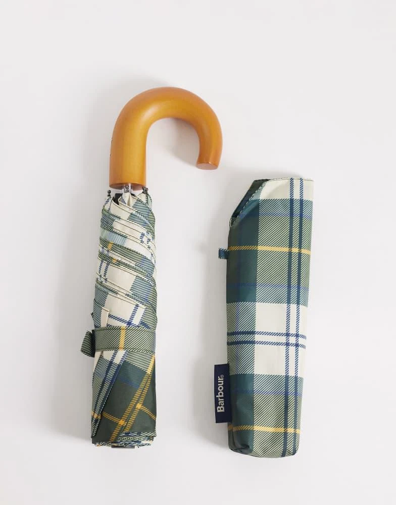 Barbour Barbour tartan mini wooden umbrella in green 3