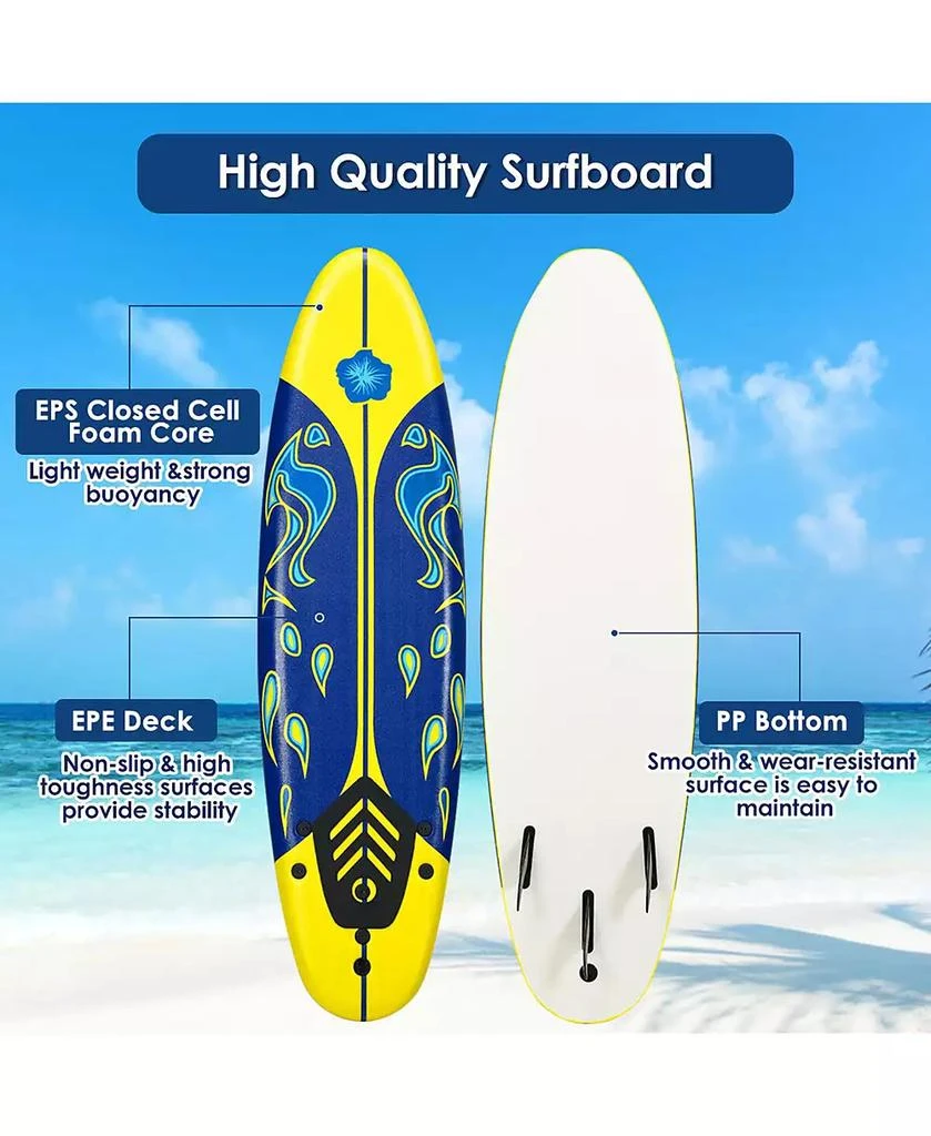 Costway 6
 Surfboard Foamie Body Surfing Board W/3 Fins 
Leash 7