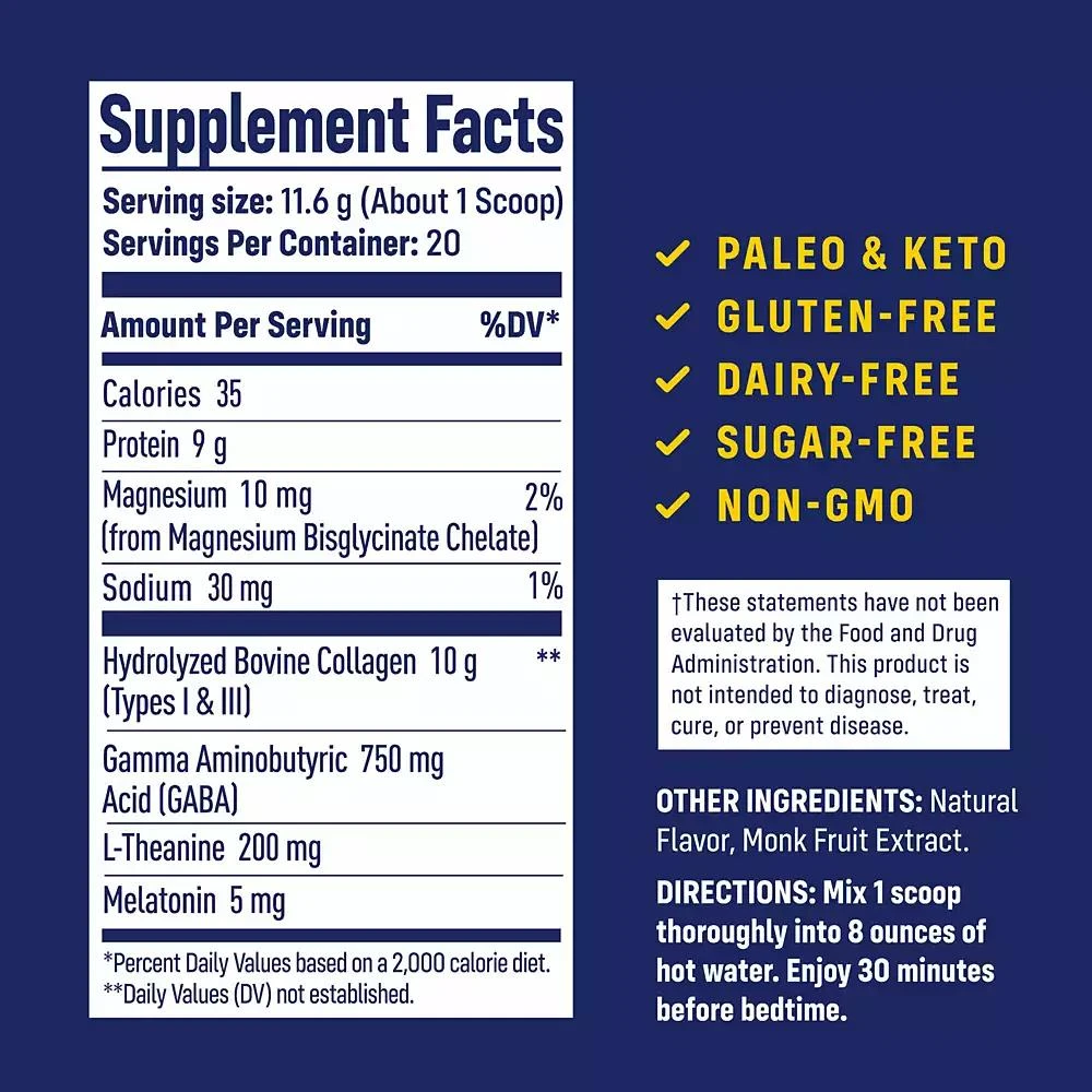 NativePath Collagen PM - Lemon Nighttime Collagen Peptides Powder with Magnesium, GABA, L-Theanine and Melatonin - 20 Servings 2