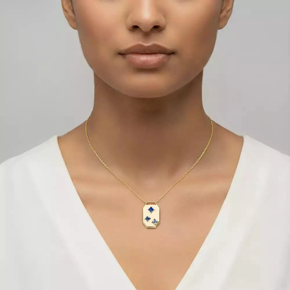 GiGiGirl 14K Gold Plated Blue Cubic Zirconia Geometric Dog Tag Pendant Necklace 2