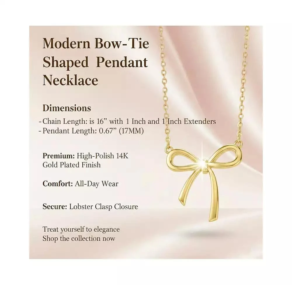 Rachel Glauber Modern Bow-Tie Shaped Pendant Necklace in 14K Gold Plated 3