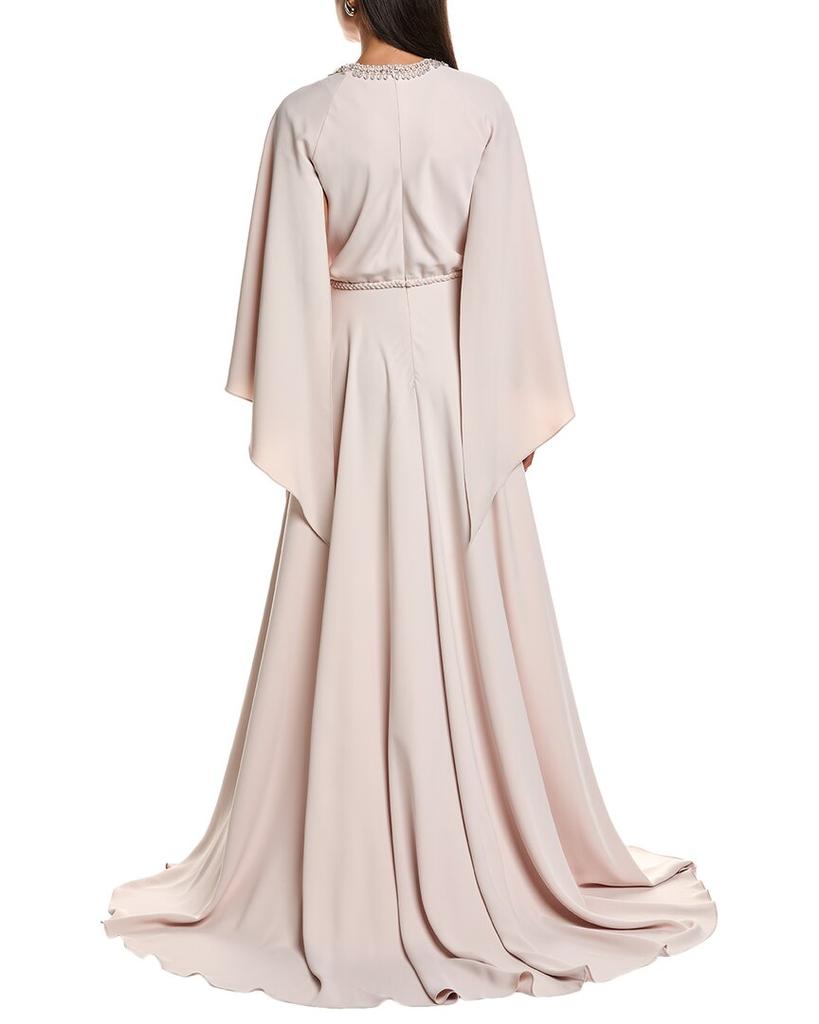 REEM ACRA Draped Flutter Sleeve Gown