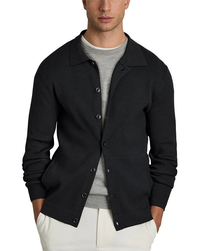 REISS Saint Long Sleeve Fine Rib Button Up Cardigan 1