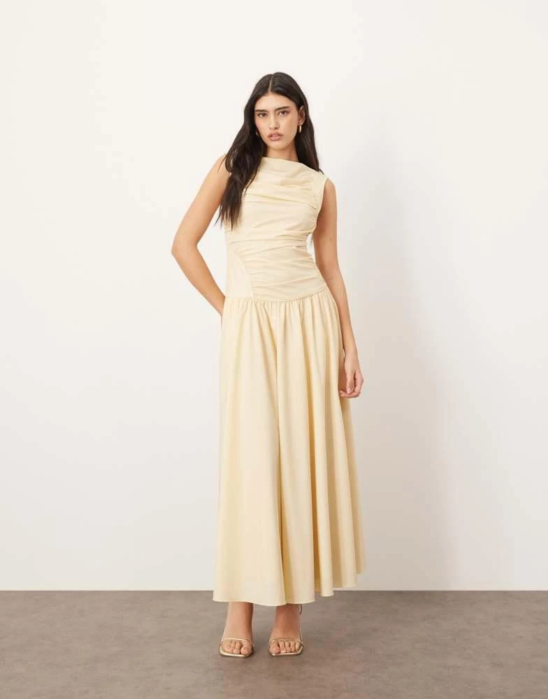 ARRANGE ARRANGE poplin ruched detail drop waist midi dress in Buttermilk - Buttermilk - UK 16 ARRANGE ARRANGE poplin ruched detail drop waist midi dress in Buttermilk - Buttermilk - UK 16