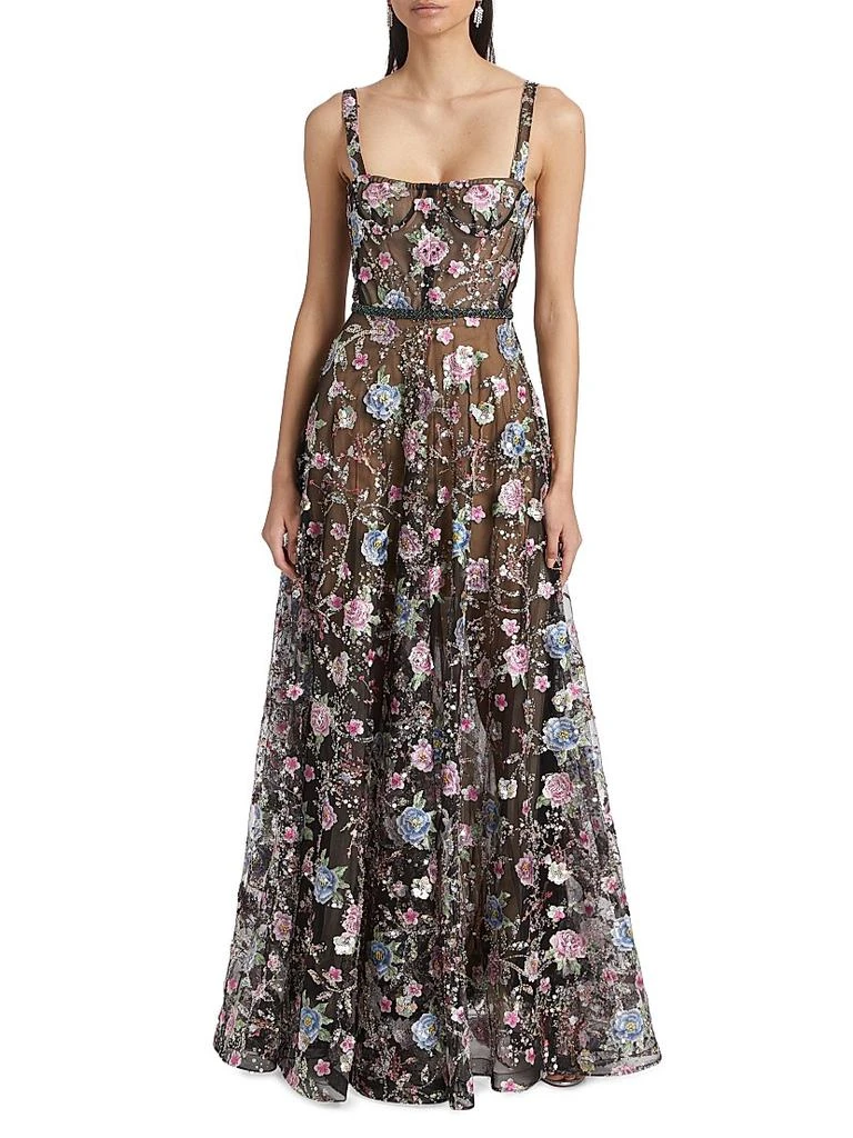 BRONX AND BANCO Midnight Floral Embroidered A-Line Gown 3