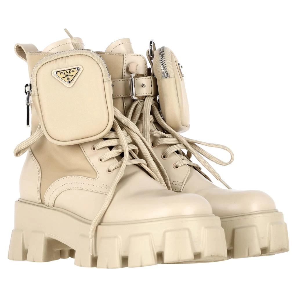 Prada Monolith Pouch-Detail Boots in Beige Leather 4