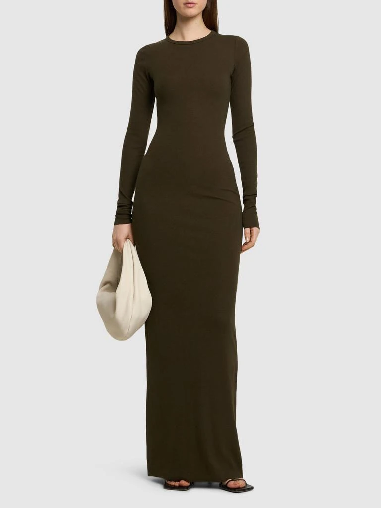 ÉTERNE Long Sleeve Jersey Crewneck Maxi Dress 1