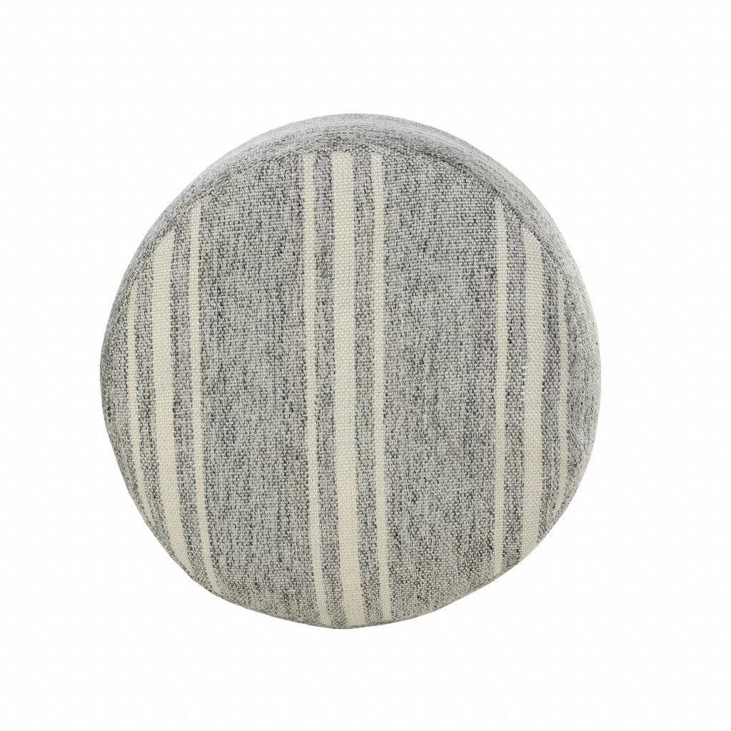 Hivvago 18" Gray Polyester Round Striped Indoor Outdoor Pouf Ottoman 3