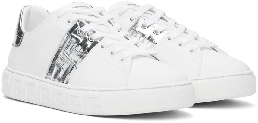Versace White & Silver Greca Sneakers 4