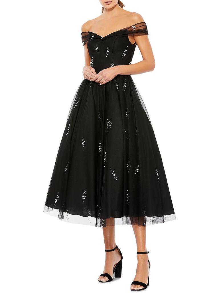 Ieena for Mac Duggal Womens Embelleshed Mid Calf Cocktail And Party Dress