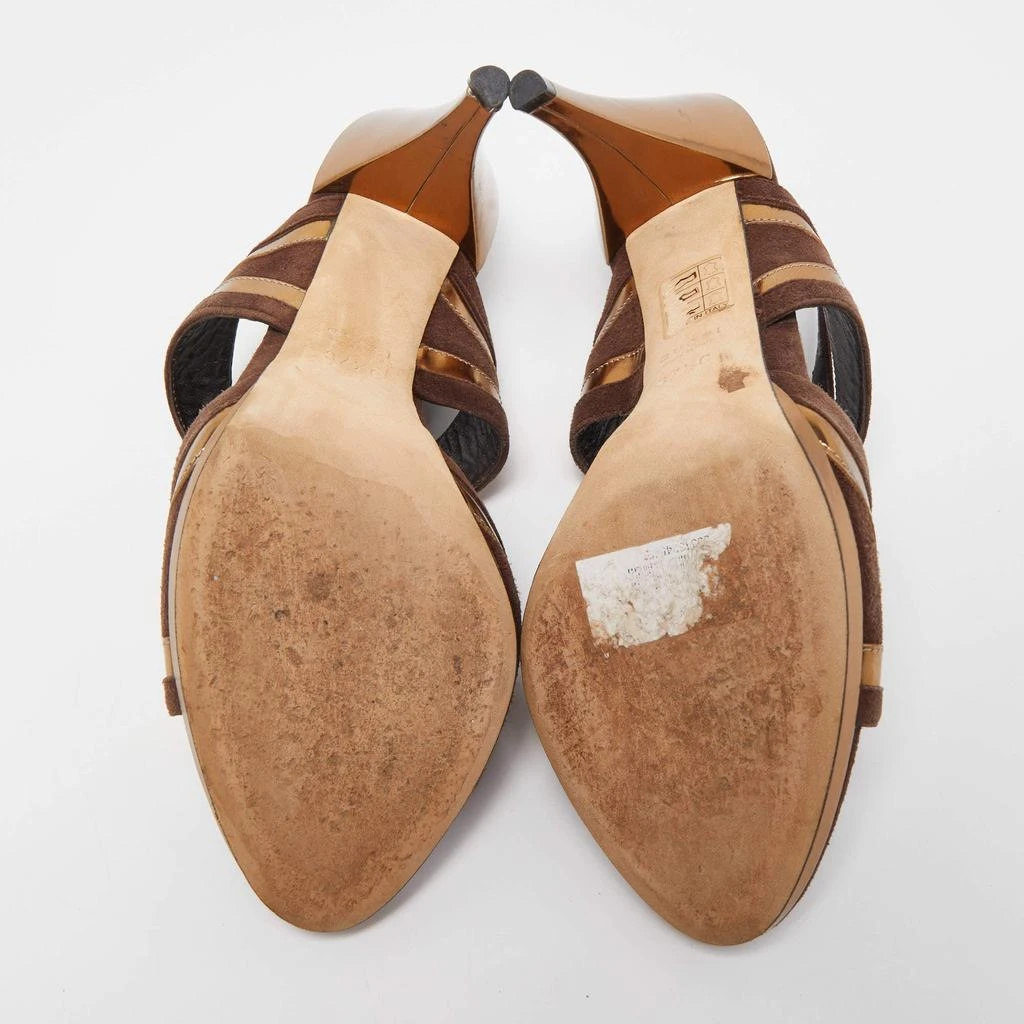 Gucci Gucci Brown/Gold Suede and Leather Ankle Tie Sandals Size 37.5 6