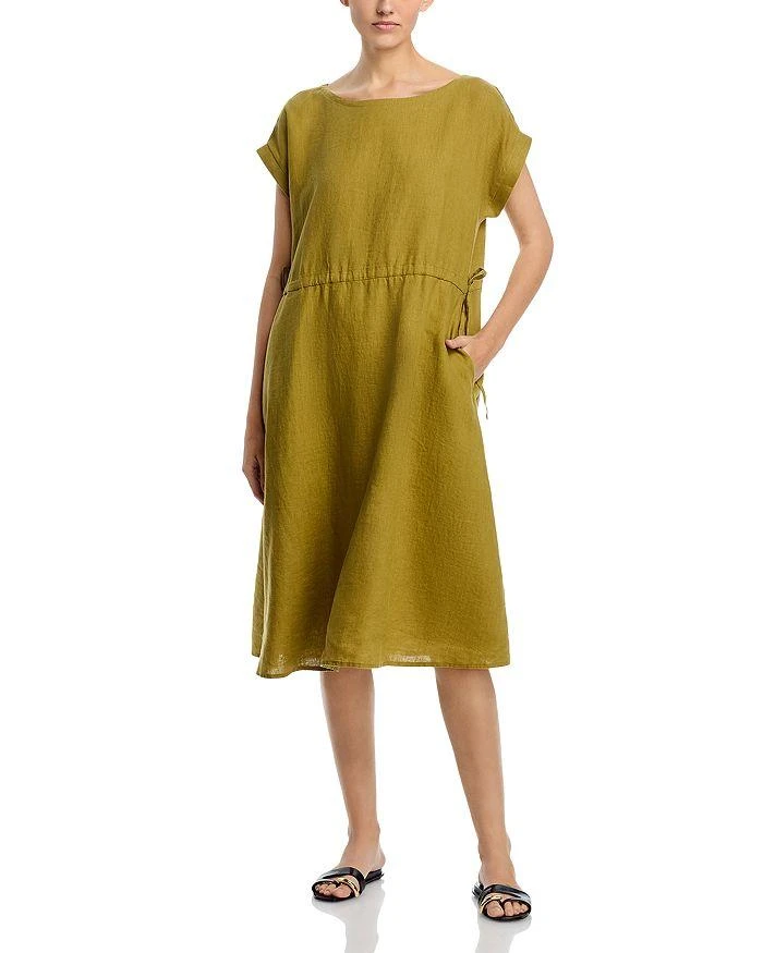 Eileen Fisher Linen Ballet Neck Cap Sleeved Dress 1