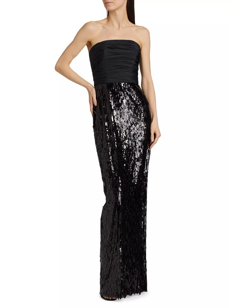 Pamella Roland Strapless Ruched Sequin Gown