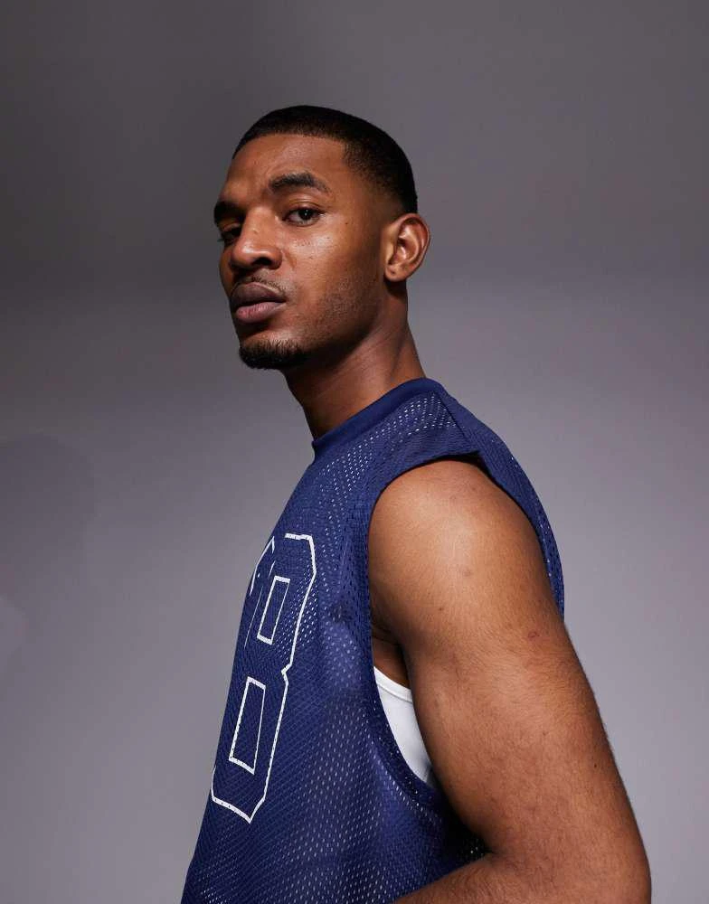 ASOS ASOS DESIGN oversized vest with sports graphic in navy airtex 4