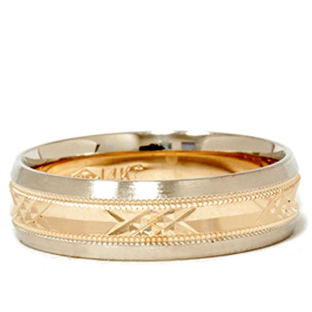 Pompeii3 Mens 14k Gold Two Tone Swiss Cut Wedding Ring Band New 2