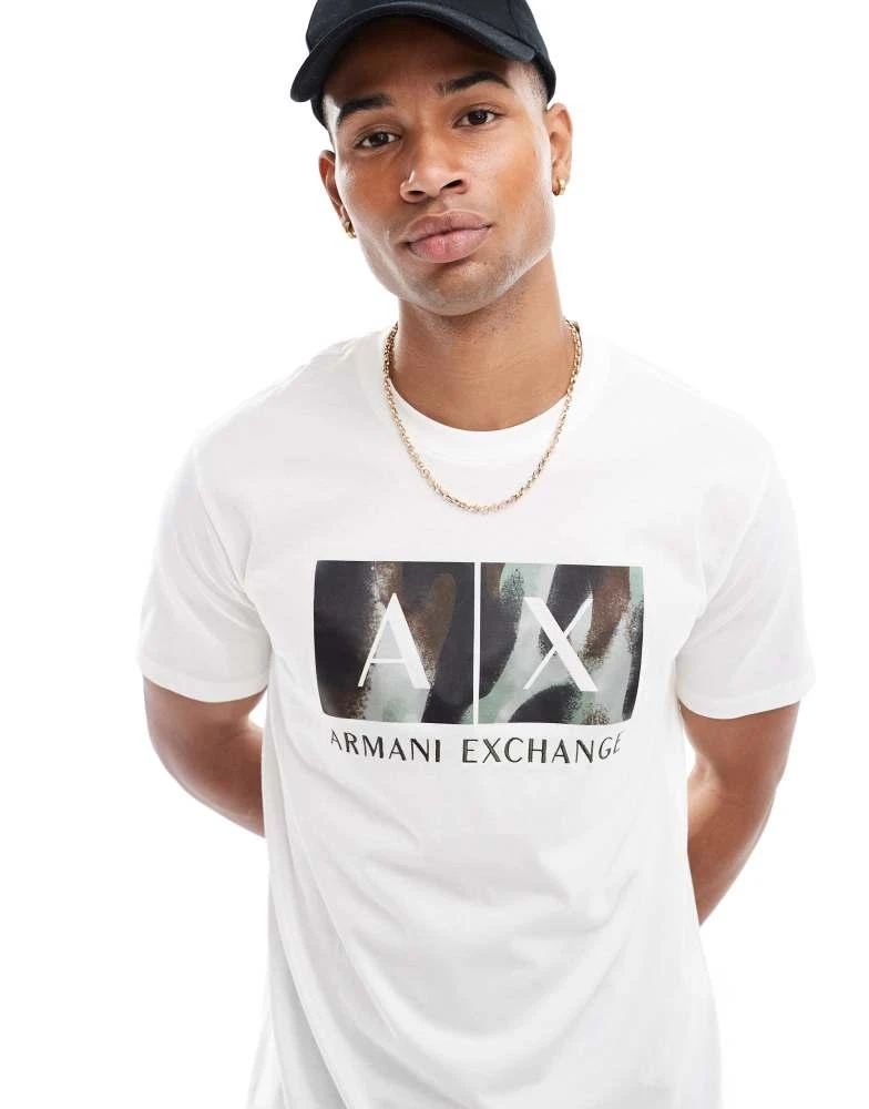 Armani Exchange Armani Exchange camoflage chest print t-shirt in white 1