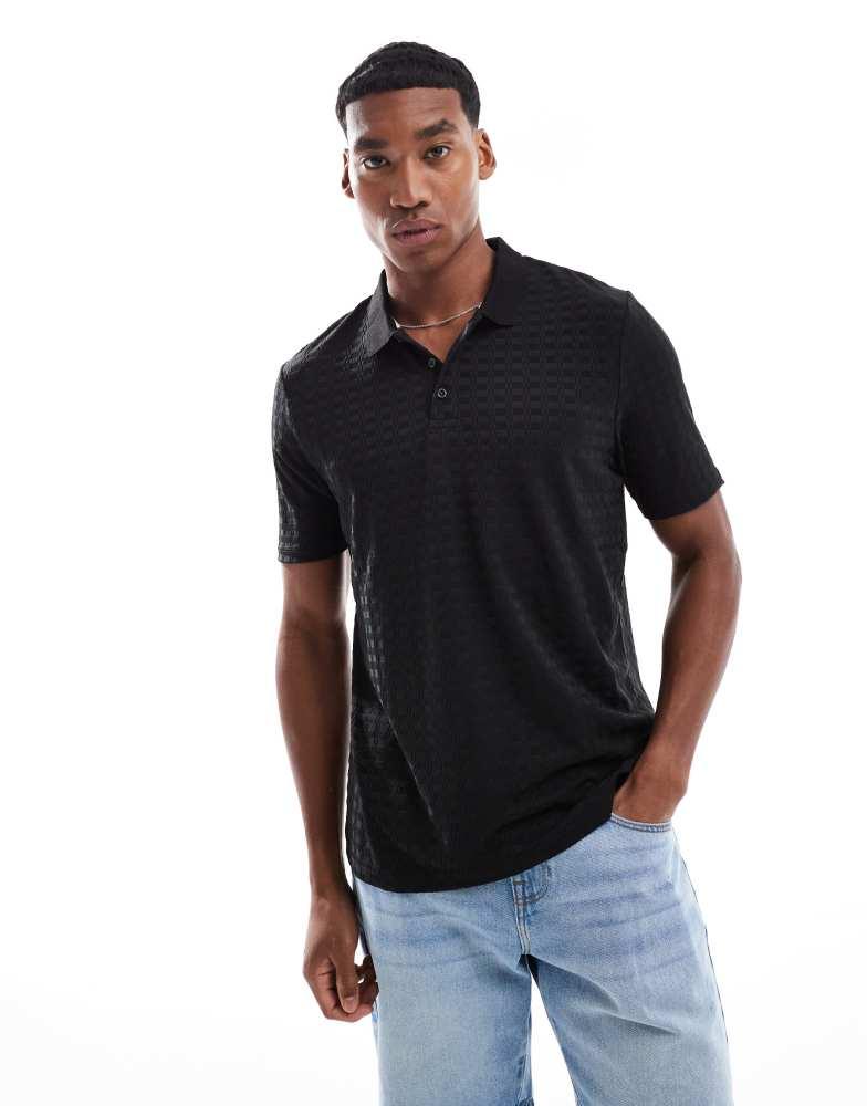 Brave Soul Brave Soul Jacquard polo shirt in black
