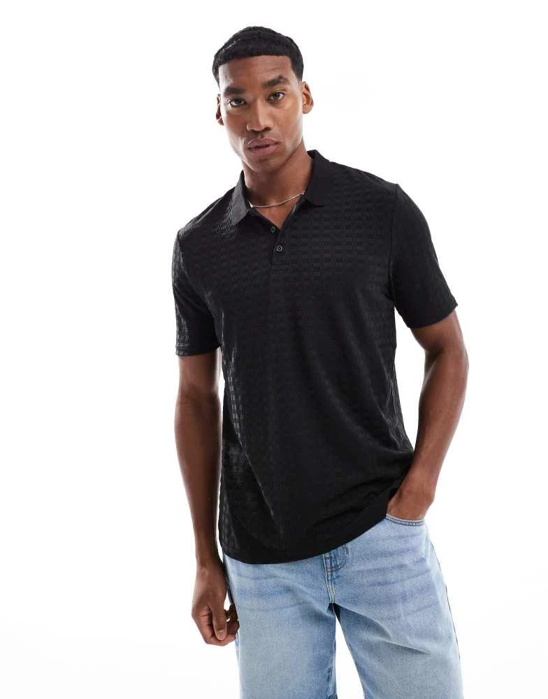 Brave Soul Brave Soul Jacquard polo shirt in black 1