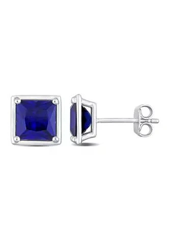 Belk 
Co. Lab Created 4.12 ct. t.g.w. Created Sapphire Bezel Style Square Stud Earrings in Sterling Silver