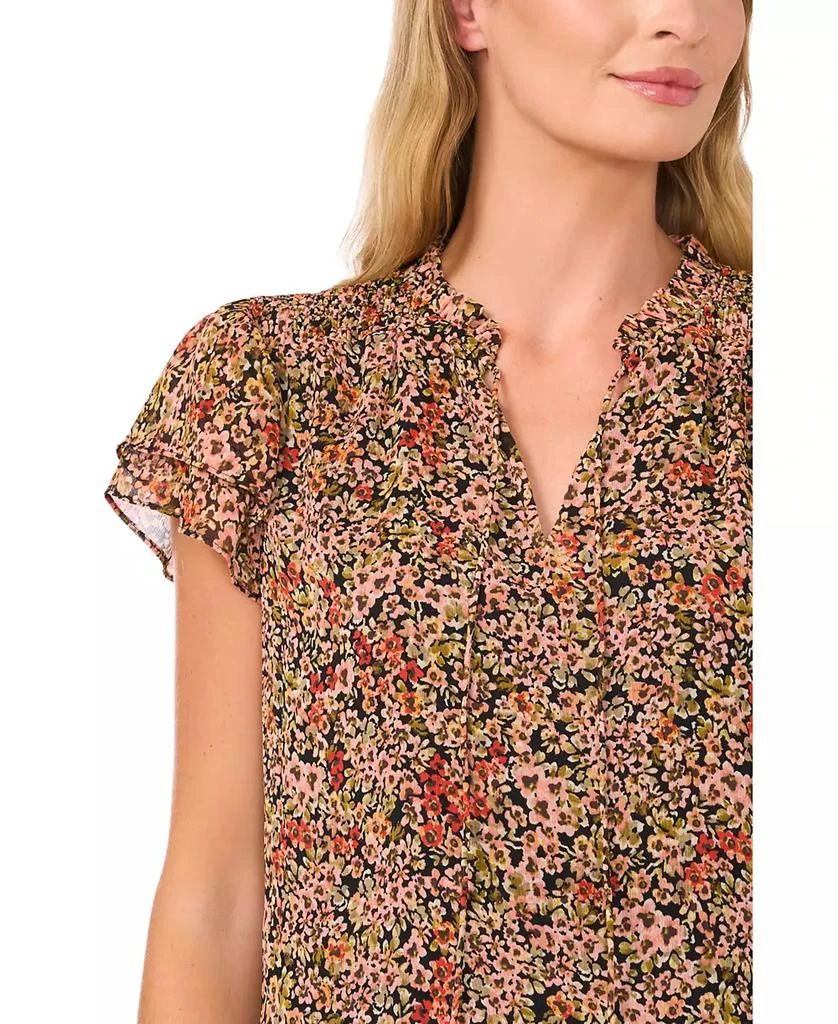 CeCe Women's Ditsy Floral Tie Front Blouse with Smocking 4