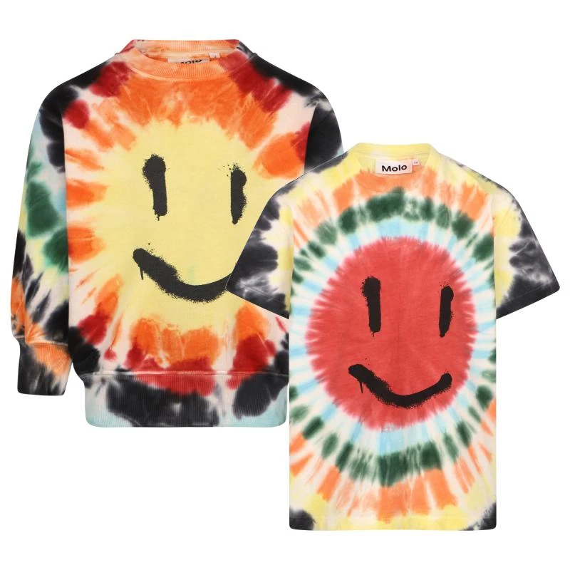 MOLO Colorful tie dye smiley face organic sweatshirt and t shirt set 1