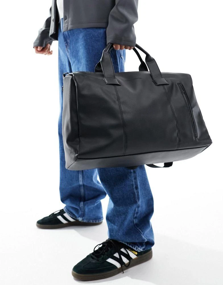 French Connection French Connection faux leather weekend holdall bag in black 4