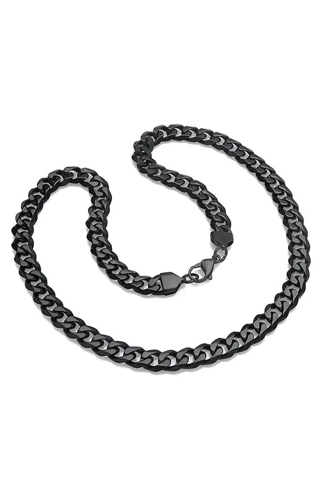 HMY JEWELRY Men
s Black IP Stainless Steel 24" Curb Chain Necklace