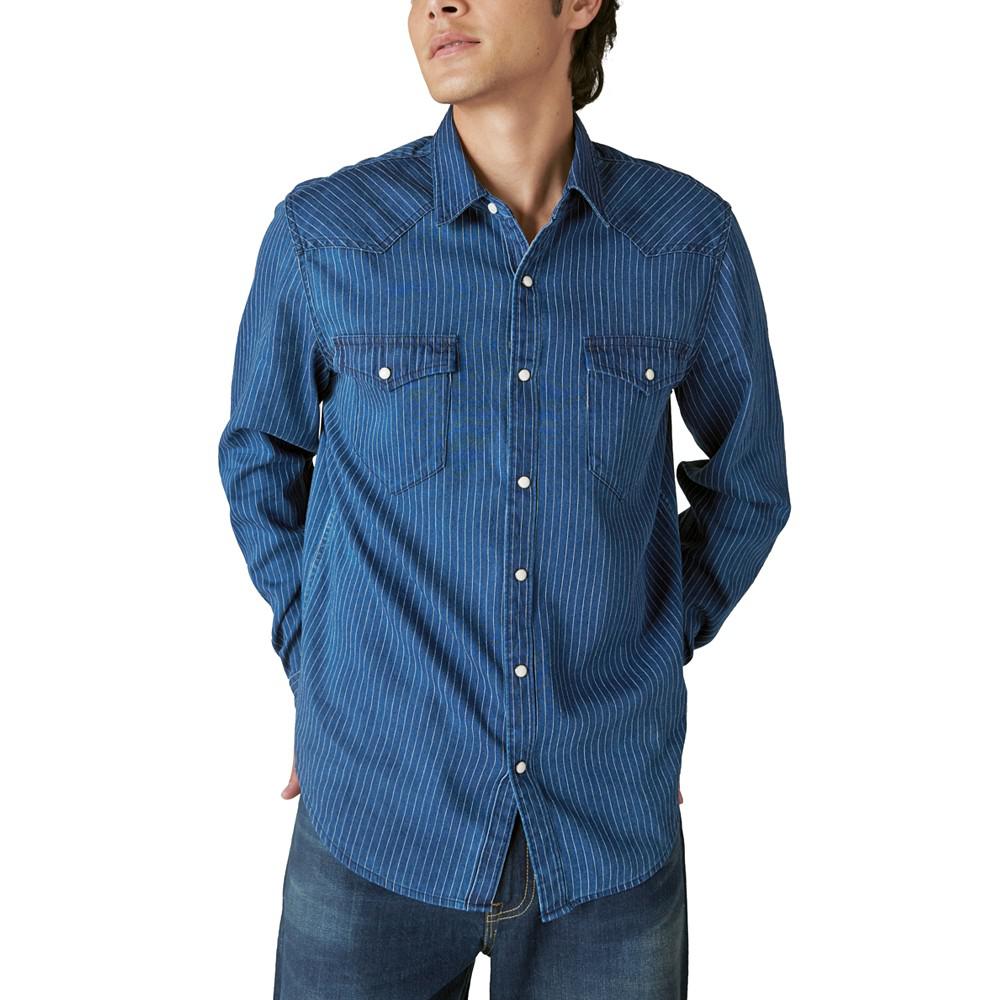 Lucky Brand Men's Railroad Stripe Western Long Sleeve Snap-Front Shirt