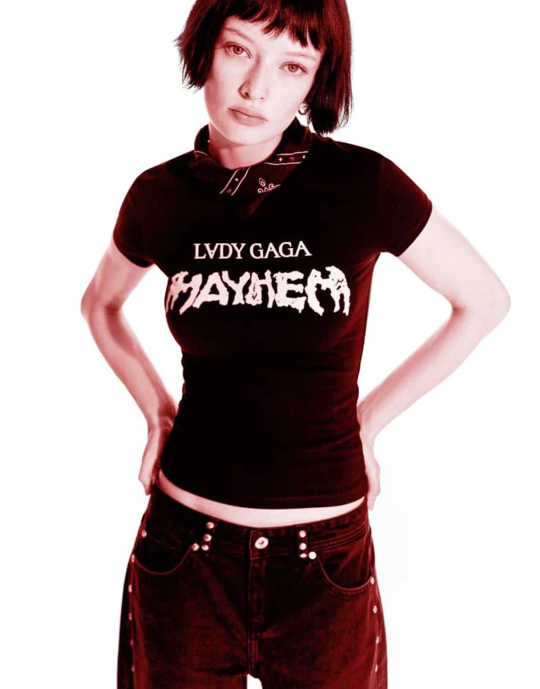 Bershka Bershka Lady gaga print short sleeve t-shirt in black