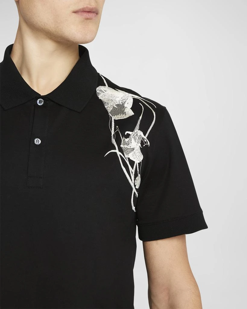 Alexander McQueen Men's Floral Embroidered Pique Polo Shirt 7
