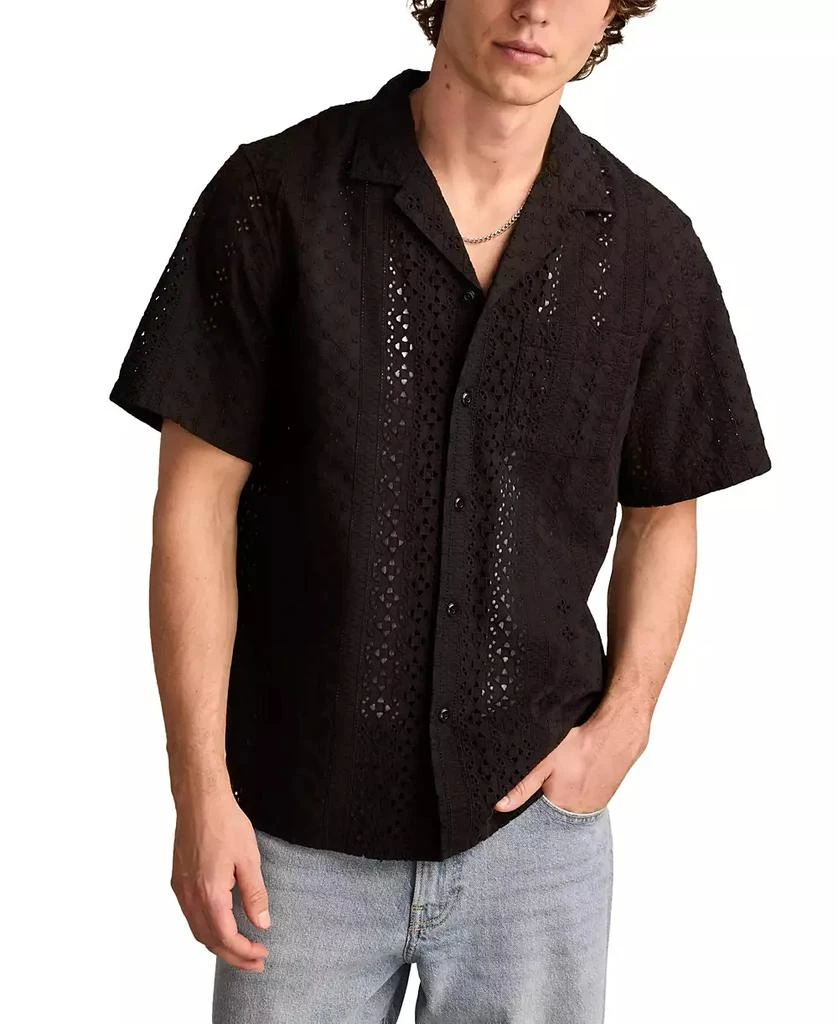 Lucky Brand Men's Short Sleeve Eyelet Camp Collar Shirt 1