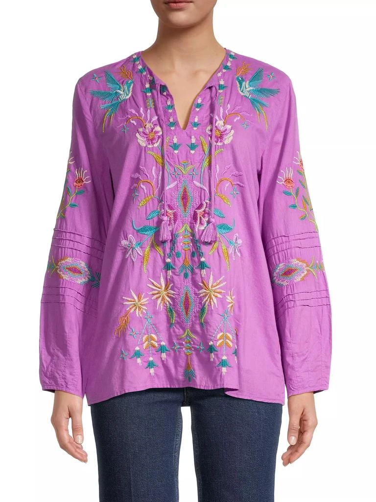 Johnny Was Gabriella Pintuck Embroidered Blouse 3