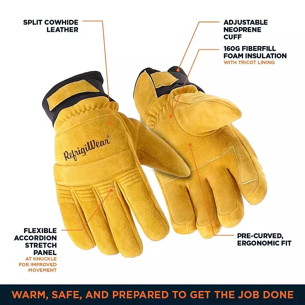 RefrigiWear Men's Stretch Knuckle Insulated Leather Gloves - Extreme Cold Protection, Flexible & Durable Work Gloves 4
